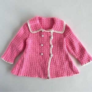 Vintage hot pink crochet pea coat size 2/3T little girl